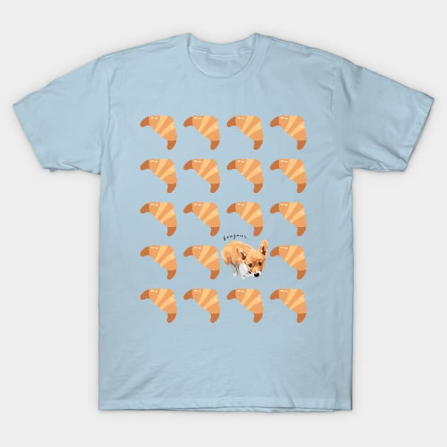 Corgi and Croissant T-Shirt by MaplewoodMerch